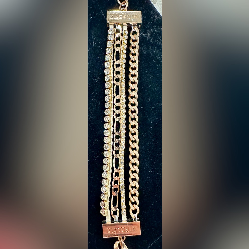 Victoria Emerson Quadruple Connected Gold/Cz Bracelet. Adjustable.